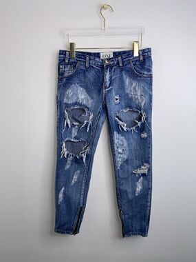 One Teaspoon Jeans Sz 27 Trashed Free Birds Extreme Distressed Zip Ankle Grunge